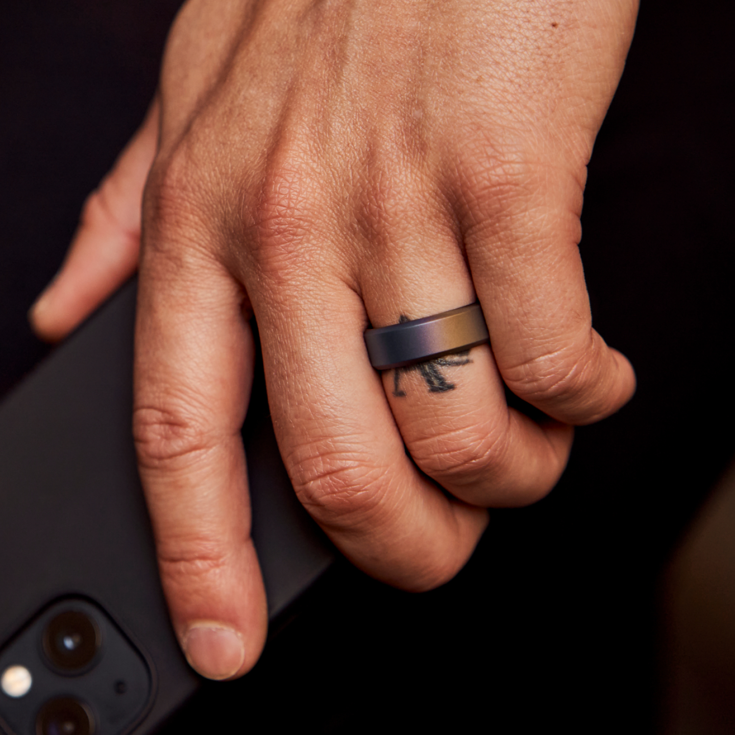 Ridge 8mm Beveled Ring Set - Burnt Titanium